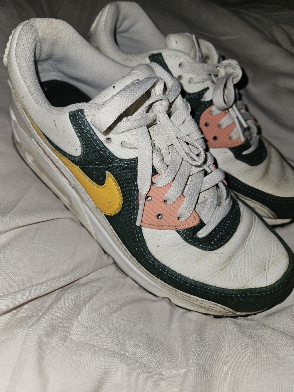 Nike Air Max White, Dark Green, Yellow & Pink Sneakers